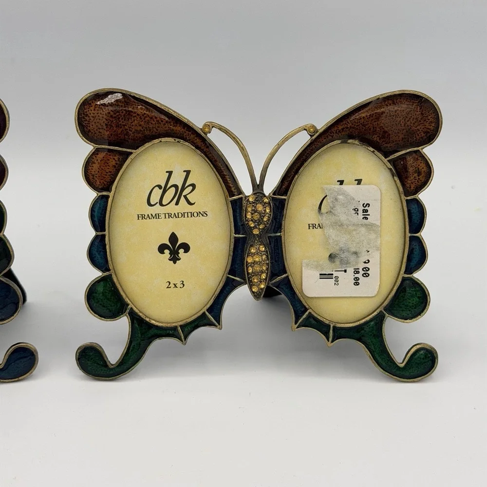 Enamel Butterfly With Rhinestones Beads Picture Frame 2 Photos In Wings Ornate 2